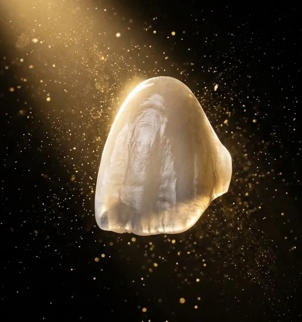 A porcelain veneer catching light against a black background